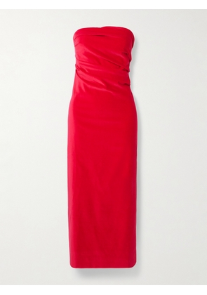 TOVE - Sabella Strapless Ruched Cotton-blend Velvet Midi Dress - Red - FR 34,FR 36,FR 38,FR 40,FR 42