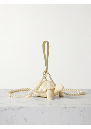 Simone Rocha - Tortoise Faux Pearl-embellished Leather-trimmed Acrylic Clutch - Cream - One size