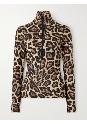 Goldbergh - Leona Leopard-print Stretch Recycled-jersey Half-zip Top - Animal print - xx small,x small,small,medium,large,x large