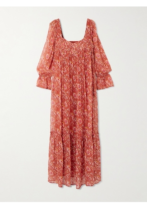 ALIX OF BOHEMIA - Lilium Sunset Floral-print Chiffon Midi Dress - Orange - x small,small,medium,large