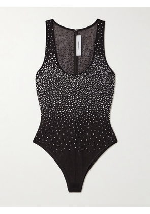 Alex Perry - Crystal-embellished Stretch-mesh Bodysuit - Brown - UK 4,UK 6,UK 8,UK 10,UK 12,UK 14,UK 16,UK 18
