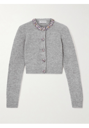 Self-Portrait - Crystal-embellished Ribbed-knit Cardigan - Gray - x small,small,medium,large