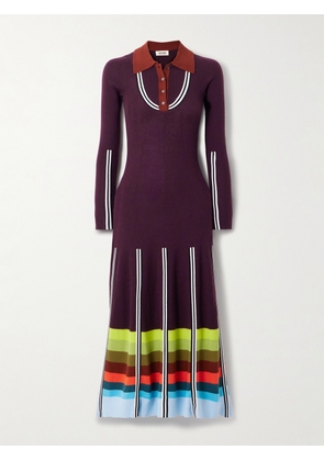 Christopher John Rogers - Striped Ribbed Wool-blend Maxi Dress - Burgundy - x small,small,medium,large,x large,xx large