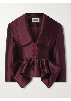 Christopher John Rogers - Silk And Wool-blend Satin Peplum Blazer - Burgundy - US0,US2,US4,US6,US8,US10