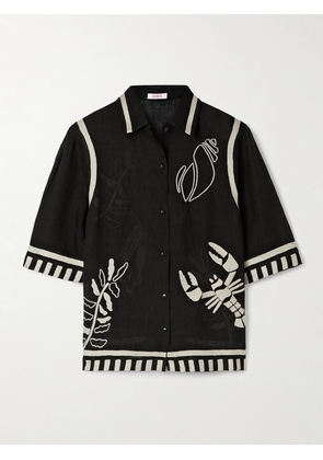 Eres - Mermaid Crab Embroidered Linen Shirt - Black - small,medium,large