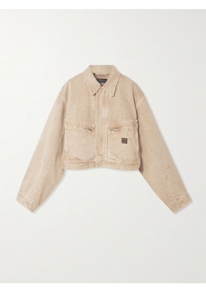 Balenciaga - Cropped Distressed Appliquéd Denim Jacket - Neutrals - FR 34,FR 36,FR 38