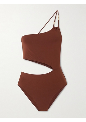 Eres - Trésor Ecume One-shoulder Cutout Embellished Swimsuit - Brown - FR 38,FR 40,FR 42,FR 44