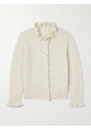 DÔEN - Claudie Ruffled Pointelle-knit Alpaca-blend Cardigan - Ivory - xx small,x small,small,medium,large,x large