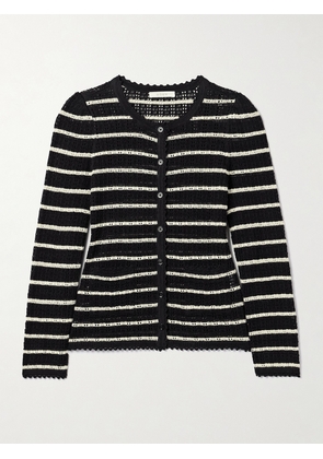 DÔEN - Therese Striped Pointelle-knit Pima Cotton And Silk-blend Cardigan - Black - x small,small,medium,large,x large