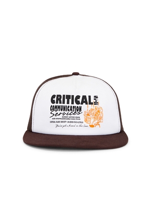 Critical Slide Communication Trucker Hat in Brown.