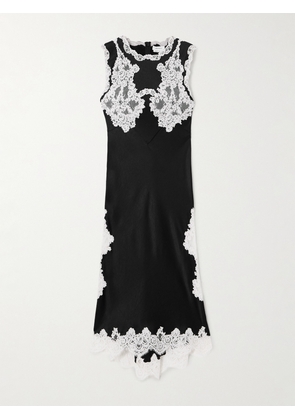 MCQUEEN - Lace-trimmed Satin Midi Dress - Black - IT38,IT40,IT42