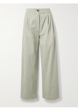 Proenza Schouler White Label - Romina Pleated Cotton-blend Wide-leg Pants - Green - US0,US2,US4,US6,US8,US10,US12