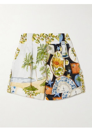 Farm Rio - Printed Linen Shorts - Blue - xx small,x small,small,medium,large,x large