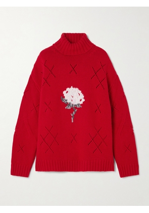 BERNADETTE - Sharon Oversized Intarsia Pointelle-knit Wool-blend Turtleneck Sweater - Red - x small,small,medium,large,x large