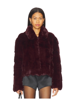 Bardot Sylvie Zip Faux Fur Jacket in Burgundy. Size 12. Also in 4, 2, 6.
