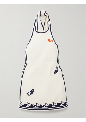 ALÉMAIS - Marine Embroidered Printed Organic Cotton Halterneck Mini Dress - Cream - UK 6,UK 8,UK 10,UK 12,UK 14