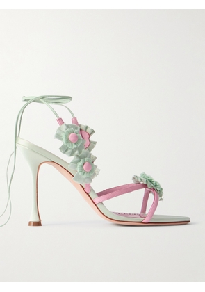 Manolo Blahnik - Palissot Leather-trimmed Appliquéd Grosgrain And Satin Sandals - Green - IT36,IT36.5,IT37,IT37.5,IT38,IT38.5,IT39,IT39.5,IT40,IT40.5,IT41,IT41.5,IT42