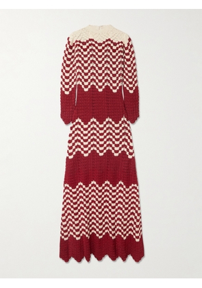ESCVDO - Musa Crocheted Cotton Maxi Dress - Burgundy - x small,small,medium,large