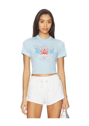 Casablanca Blades Cropped Baby Tee in Baby Blue. Size L. Also in M, S, XS.