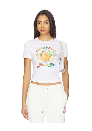 Casablanca Orange Mascot Ringer Longline Tee in White. Size L. Also in M, S, XS.