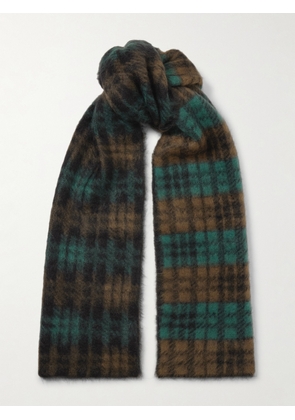 SAINT LAURENT - Checked Mohair-blend Scarf - Brown - One size