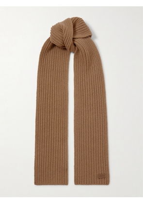 SAINT LAURENT - Appliquéd Ribbed Cashmere Scarf - Brown - One size