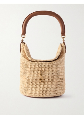 SAINT LAURENT - Gaby Leather-trimmed Raffia Bucket Bag - Neutrals - One size