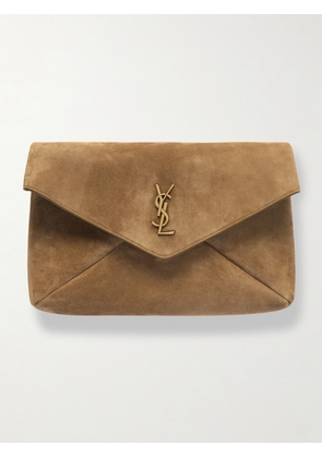 SAINT LAURENT - Cassandre Suede Clutch - Brown - One size