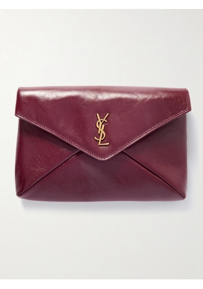 SAINT LAURENT - Cassandre Large Glossed-leather Clutch - Red - One size