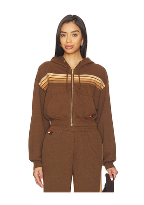 Aviator Nation 5 Stripe Cropped Zip Hoodie in Brown. Size L. Also in M, S, XL/1X, XS.