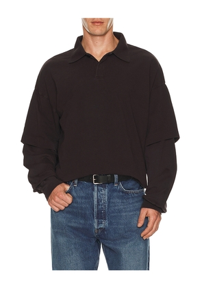 AGOLDE Curren Doublesleeve Polo in Brown. Size XL/1X. Also in L, M, S.