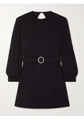 SAINT LAURENT - Crystal-embellished Belted Woven Mini Dress - Black - FR 34,FR 36,FR 38,FR 40