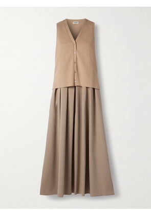 STAUD - Madeline Layered Cotton And Cashmere-blend And Pleated Crepe Midi Dress - Neutrals - x small,small,medium
