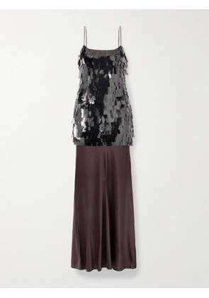 STAUD - Mesa Paillette-embellished Mesh And Silk-blend Satin Maxi Dress - Brown - US2,US4,US6,US8,US10,US12,US16