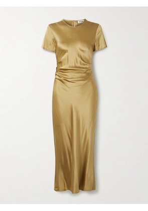 STAUD - Marcel Ruched Stretch-silk Charmeuse Midi Dress - Gold - US0,US2,US4,US6,US8,US10