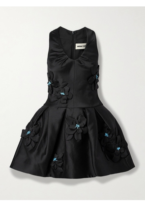 SHUSHU/TONG - Embellished Appliquéd Duchesse-satin Mini Dress - Black - UK 4,UK 6,UK 8,UK 10,UK 12,UK 14