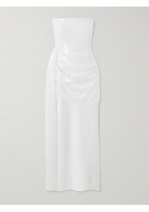 Alex Perry - Strapless Draped Sequined Mesh Midi Dress - White - UK 4,UK 6,UK 8,UK 10,UK 12,UK 14,UK 16