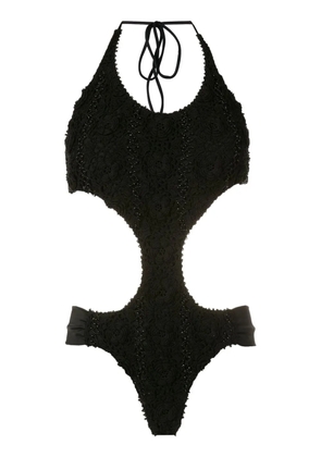 Amir Slama floral-lace detail halterneck swimsuit - Red