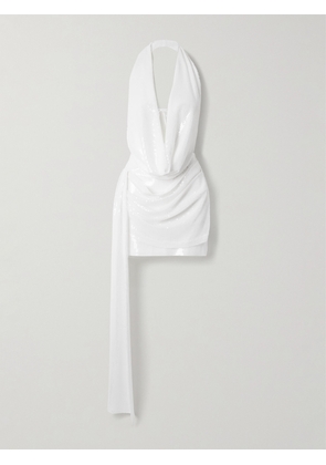Alex Perry - Halterneck Draped Sequined Crepe Mini Dress - White - UK 4,UK 6,UK 8,UK 10,UK 12,UK 14