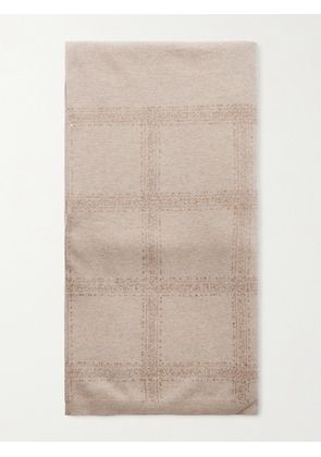 Brunello Cucinelli - Sequined Checked Wool, Cashmere And Silk-blend Scarf - Neutrals - One size