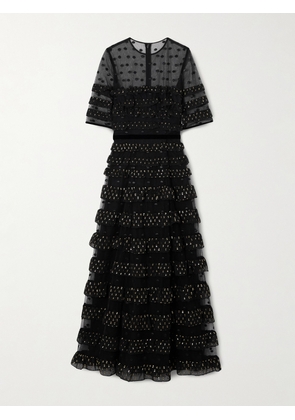 Costarellos - Ruffled Fil Coupé Tulle And Chiffon Midi Dress - Black - FR 36,FR 38,FR 40,FR 42,FR 46