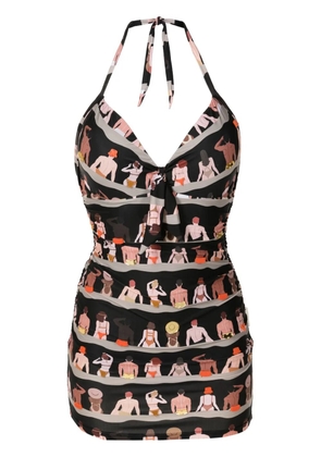 Amir Slama graphic-print swimsuit - Black