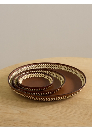 Hunting Season - Set Of Three Whipstitched Leather Trays - Brown - One size