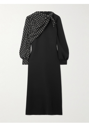 Valentino Garavani - Draped Polka-dot Silk Midi Dress - Black - IT36,IT38,IT40,IT42,IT44,IT46,IT48