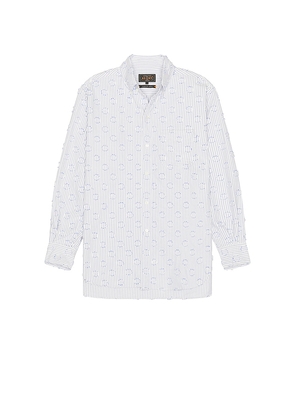 Beams Plus B.D. Classic-Fit Burnout Dot Candy Stripe in Blue. Size L. Also in M, XL.