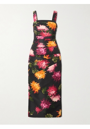 Carolina Herrera - Draped Floral-print Faille Midi Dress - Black - US2,US4,US6,US8,US10,US12