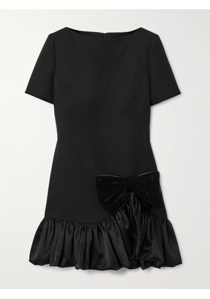 Valentino Garavani - Bow-embellished Velvet- And Satin-trimmed Wool And Silk-blend Mini Dress - Black - IT36,IT38,IT40,IT42,IT44