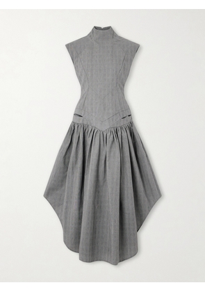 Tolu Coker - Open-back Gahered Cutout Checked Organic Cotton Maxi Dress - Gray - x small,small,medium,large