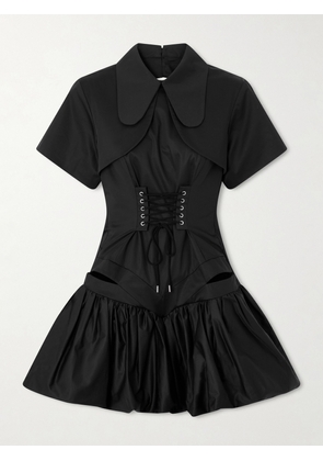 Tolu Coker - Open-back Pleated Cotton-poplin Mini Corset Dress - Black - x small,small,medium,large