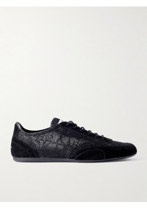 Jimmy Choo - Sunny Leather-trimmed Suede And Lace Sneakers - Black - IT36,IT36.5,IT37,IT37.5,IT38,IT38.5,IT39,IT39.5,IT40,IT40.5,IT41,IT41.5,IT42